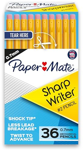 Paper Mate SharpWriter Mechanical Pencils | 0.7 mm #2 Pencil | Pencils for School Supplies, Yellow, 36 Count