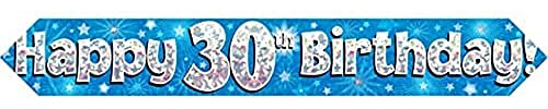 9ft Banner Happy 30th Birthday Blue Holographic
