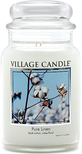 Village Candle Reines Leinen große Duftkerze im Glas, 737 g, weiß, 10.4 x 10.8 cm