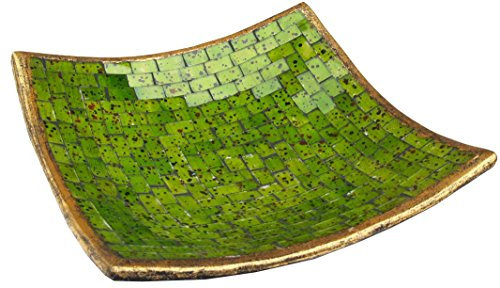 GURU SHOP Eckige Mosaikschale, Untersetzer, Dekoschale, Handgearbeitete Keramik & Glas Obst Schale - Design 9, Size:mittel (25x25 cm)