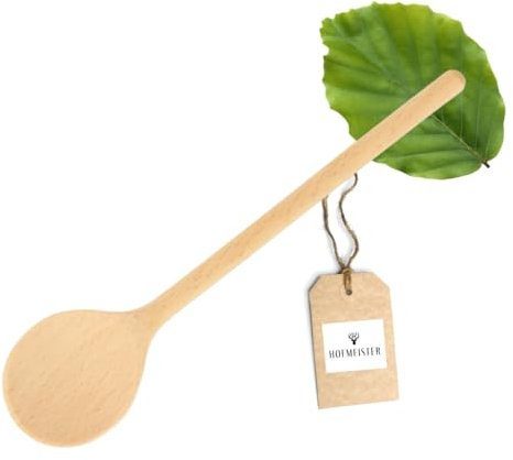 HOFMEISTER® Holz-Kochlöffel, 25 cm, Naturprodukt: handgefertigt, plastikfrei, Keine Kratzer im Topf, unbehandelt, hitzebeständig, antibakterieller Rührlöffel aus Buche, rund (1 Stück)