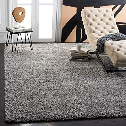 SAFAVIEH California Shag Collection Area Rug - 6'7 Square, Silver, Non-Shedding & Easy to Clean, Ultra Plush Thick Pile, Ideal for Living Room, Bedroom, Dining Space (SG151-7575)