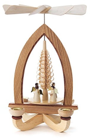 DREGENO Seiffen Pyramide mit Engeln für Kerzen, Holz, Natur, 19 x 19 x 25 cm