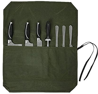 Coltelli Rotolo Borsa Tela - Portaposate in tela cerata Portacoltelli Protettori,Borsa porta coltelli da chef, custodie portatili per coltelli da chef, porta coltelli con 7 fessure per coltelli Aixing