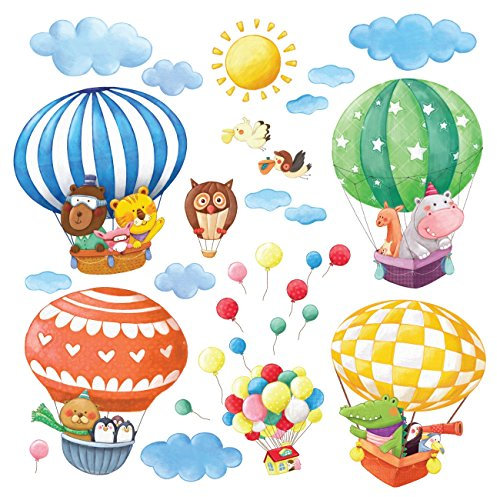 DECOWALLl DA-1406B Heißluftballon Tiere Wandtattoo Wandsticker Wandaufkleber Wanddeko für Kinder Junge Mädchen Babyzimmer Spielzimmer Schlafzimmer Kinderzimmer