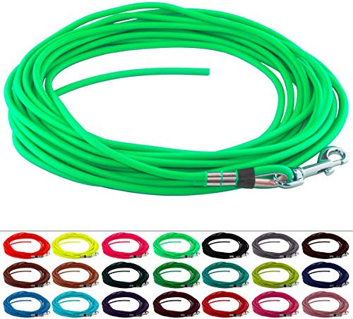 LENNIE Runde BioThane Schleppleine für Hunde ab 25kg, Ø 8mm, 12m lang, ohne Handschlaufe, Neon-Grün