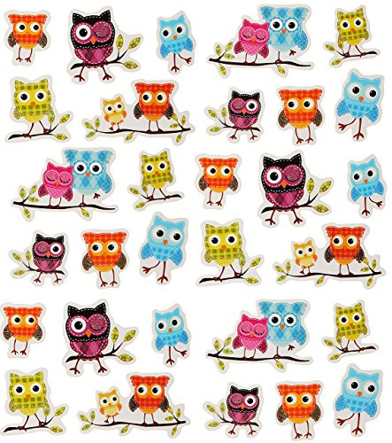 alles-meine.de GmbH 300 TLG. Set: Sticker/Aufkleber - Bunte Eulen - mit Glitzer - selbstklebend - Eule auf AST - Stickerset Kinder - z.B. für Stickeralbum/Figuren - Mädch..