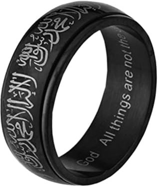 PAURO 316L Edelstahl Spinner Ring Band in Arabisch und Englisch Schwarz Größe 54