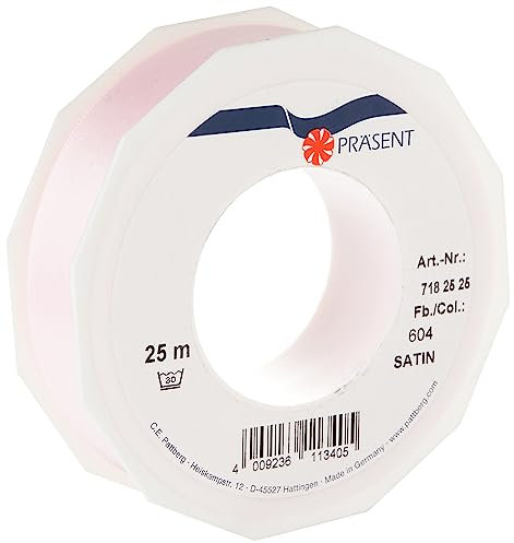 Präsent C.E. Pattberg Satin Hellrosa, 25 m Satinband zum Einpacken von Geschenken, 25 mm Breite, Geschenkband zum Dekorieren & Basteln, Dekoband, Anlass