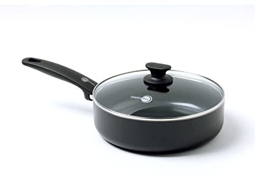 GreenPan Cambridge Casserole antiadhésive en céramique saine de 24 cm/3,1 litres avec couvercle, sans PFAS, pour induction, lave-vaisselle, four, noir