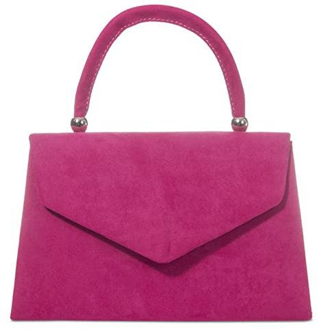fi9® Retro Suede Tote Style Wedding Ladies Party Prom Evening Clutch Hand Bag Purse (Fuchsia Pink)