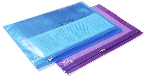 Rapesco 0798 Plastic Wallet Zip Folder, Metal Zip, A4+, Blue and Purple Transparent, Pack of 25