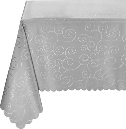 BEAUTEX Damast Tischdecke Ornamente eckig 160x300 Hellgrau bügelfrei edel | fleckenabweisend, Lotuseffekt, formstabil, strapazierfähig, eleganter Glanz, hochwertige Tischwäsche für Alltag & Anlass