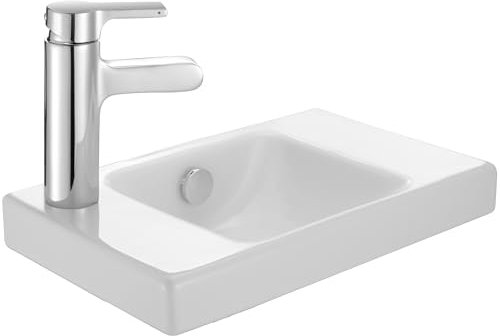 JACOB DELAFON Lavamanos cerámico de 40x25cm Orificio para grifería a izquierda Incluye embellecedor de rebosadero y fijaciones Fácil limpieza Color Blanzco Odéon Up E4759G-00