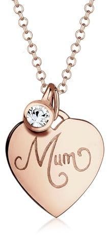 Elli Halskette Silber 925 Rosé 18K Vergoldet Herz Mom Anhänger Gravur Damen Kette Kristall, Schmuck Geschenke für Frauen Mädchen Mama Freundin, Muttertag Silberkette Länge 45cm