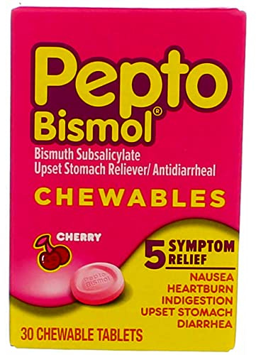 Pepto-Bismol 5 Symptoms Digestive Relief Chewable Tablets, Cherry 30 ea (Pack of 6)