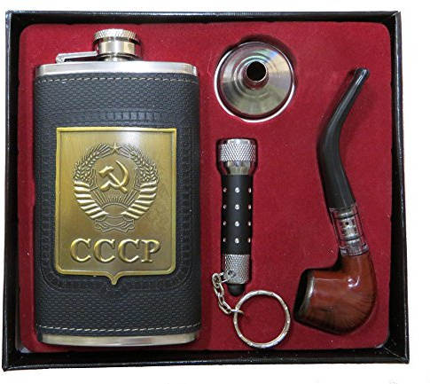 Juego de petaca , con escudo de la URSS, 180 ml, de acero inoxidable, con embudo, pipa y lámpara LED