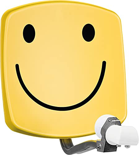 TechniSat DIGIDISH 33 – Satelliten-Schüssel für 2 Teilnehmer (33 cm kleine Sat Anlage - Komplettset mit Wandhalterung und Universal Twin-LNB) Smiley, gelb