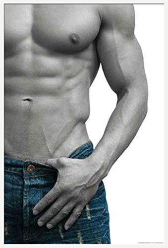 Colourlight - Jeans Boy - Akt Poster Erotik Poster Foto nackter Mann Sixpack Oberkörper + Wechselrahmen Kunststoff Weiss