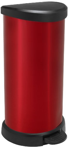 Curver Decobin - Poubelle ronde à pédale, 40L - Fermeture douce - Aspect Métal - Pour Cuisine, Bureau, Salle de Bain - 29,8 x 34,9 x 69,7 cm - Rouge