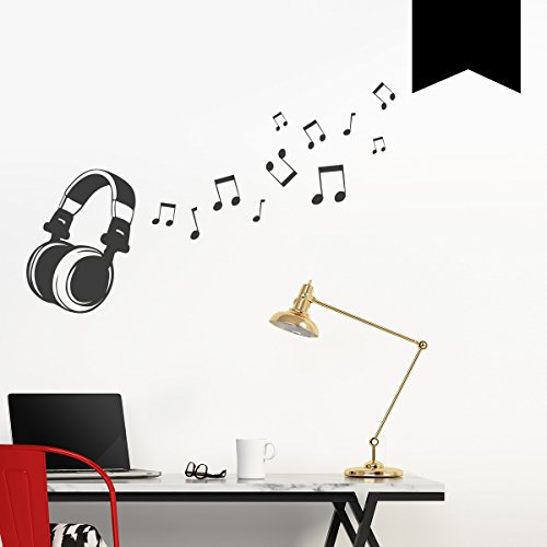 Wandkings Wandtattoo Kopfhörer mit 11 Musiknoten 50 x 31 cm schwarz - erhältlich in 33 Farben