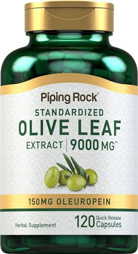 Piping Rock Olive Leaf Extract Capsules | 120 Pills | 150mg Oleuropein | Standardized Herbal Supplement | Non-GMO, Gluten Free
