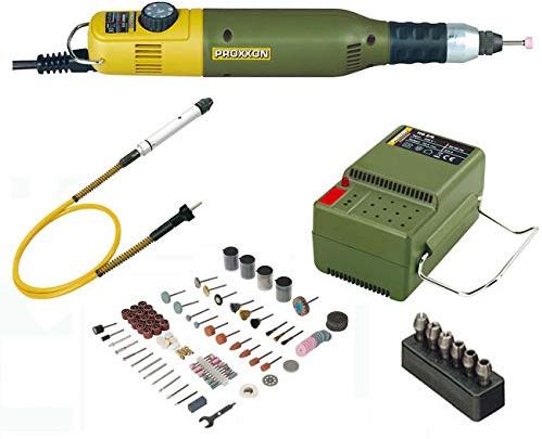 PROXXON MICROMOT Multitool 60 E (Nachfolger 50 E) Set mit Drehzahlsteuerung - inklusive Netzgerät, PROXXON Biegewelle 110/BF mit Bohrfutter, Spannzangenset und 216-tlg. SILVERLINE Zubehörset