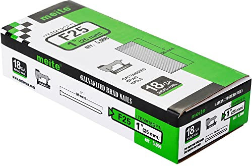 meite F25 Type 18G / 25 mm Brad Nails, 18 Gauge Brad Nails Galvanised Small Finishing Nails for Brad Nailer Gun (5,000 Counts)