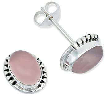 Ohrstecker 925 Silber Rosenquarz rosa Stein Edelstein Ohrringe echt Silber Damen Sterling Silber Stecker Geschenk(MOS-020-07)