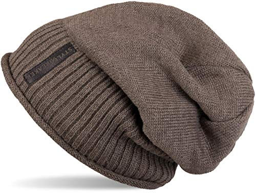 styleBREAKER Unisex Feinstrick Beanie Mütze mit weichem Fleece Innenfutter, warme Winter Strickmütze 04024065, Farbe:Taupe