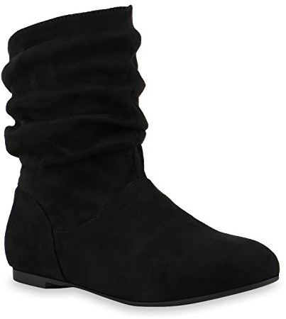 Damen Schlupfstiefel Zierknöpfe Bequeme Stiefeletten Kunstleder Schuhe 122495 Schwarz Camargo 39 Flandell