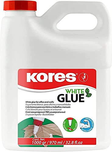 Kores - Colle Liquide de Bricolage Fixation Forte Blanche pour Enfants et Adultes, Sûre et Non Toxique, pour l'Artisanat, les Fournitures Scolaires et de Bureau, Paquet de 1 x 1000ml