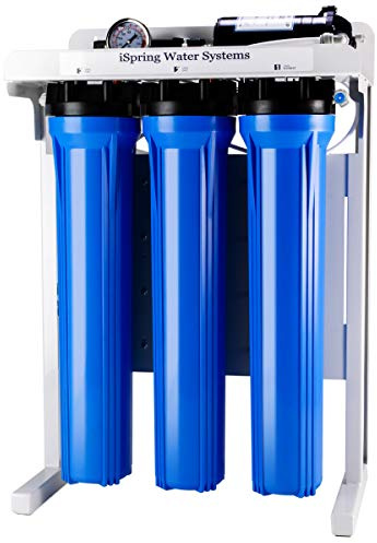 iSpring RCB3P Tankless Reverse Osmosis Filtration System, 300 GPD Under Sink RO System, Reduces TDS, 1.5:1 Pure to Drain, Booster Pump & Pressure Gauge for Residential & Light Commercial Use