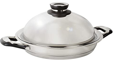 ECOVITAM – Poêle grill Inox 18/10 – Diamètre 28cm – Tous feux – Thermomètre intégré – Fabriqué en Italie