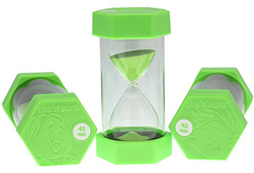 Tink n Stink Grand sablier vert vif de 45 minutes avec embouts robustes, gestion silencieuse du temps, salle de classe, thérapie, maison, bureau