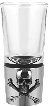 English Pewter Company Shot Glass with Pewter Base and Poison Skull and Crossbones Adornment [SG451]