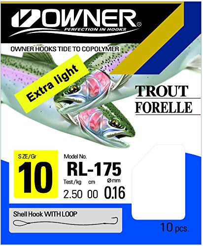Owner RL-175 Forelle blau 250cm - Forellenhaken, Größe/Tragkraft/Durchmesser/Inhalt:Gr. 8/3.0kg/0.18mm/9 Haken pro Packung