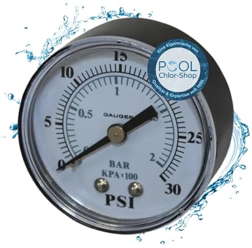 Duraol Manomètre pour Filtre à Sable I Manomètre à air comprimé 1/4 Ø 50 mm en Plastique I Manomètre pour Piscine avec raccord arrière I Indicateur de Pression d’Eau de 0 à 3,0 Bars
