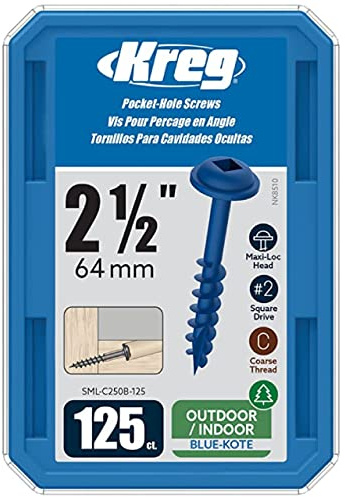 Kreg Sml-c250b-125 2–1/5,1 cm Filetage épais Numéro 8 Bleu Kote Poche trou de vis (125 graines)