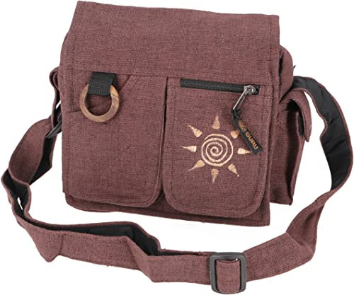 GURU SHOP Boho Schultertasche, Hippie Tasche Sonne, Vintage Umhängetasche - Sonne/Braun, Unisex - Erwachsene, Baumwolle, 23x25x7 cm