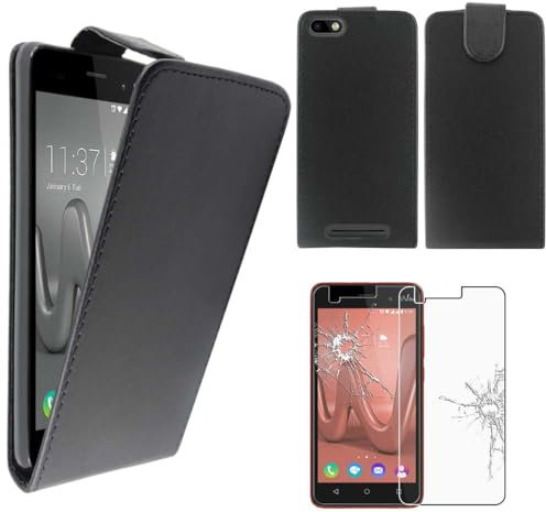 ebestStar - kompatibel mit Wiko Lenny 3 Hülle Wiko Jerry Etui mit Klappe, PU Kunstleder Handyhülle Schutzhülle Case Cover, Schwarz + Panzer Schutz Glas