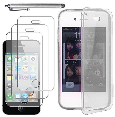 ebestStar - Coque Compatible avec iPhone 4, 4S Apple Etui Housse Silicone Gel Portefeuille + Stylet + 3 Films d'écran, Transparent [Appareil: 115.2 x 58.6 x 9.3mm, 3.5'']