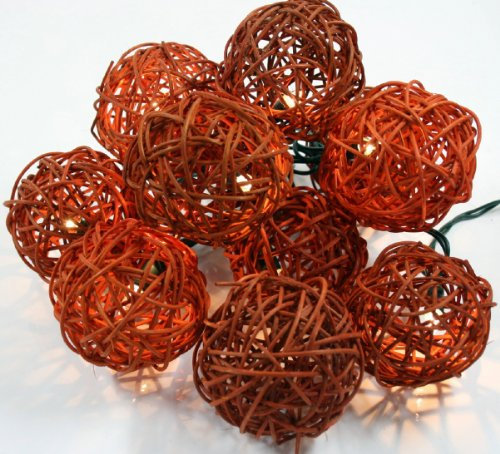 GURU SHOP Rattan Ball 20`er LED Kugel Lampion Lichterkette - Braun, 7x7x350 cm