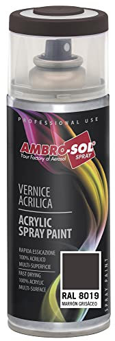 Ambro-Sol V4008019 Smalto Acrilico Multiuso, Vernice Brillante per Interni ed Esterni, Adatto per Qualsiasi Tipo di Materiale, Bomboletta Spray in Banda Stagnata Riciclabile 400 ml, Marrone Grigio