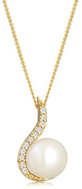 Elli DIAMONDS Halskette Damen Klassisch Perle mit Diamant (0.055 ct.) in 585 Gelbgold