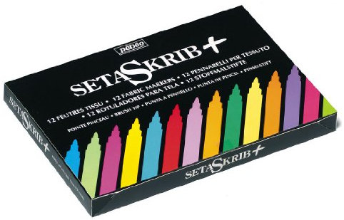 Pebeo SetaSkrib+ Fabric Felt Tip Marker Set, Box of 12, Assorted Colors