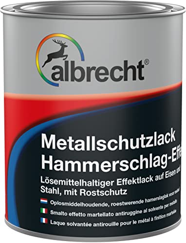 Albrecht Metallschutzlack Hammerschlag‑Effekt Aluminium 750 ml | Glänzender Metalllack | 3‑in‑1 Dickschichtlack mit Rostschutz | Für Eisen & Stahl | Innen & Außen