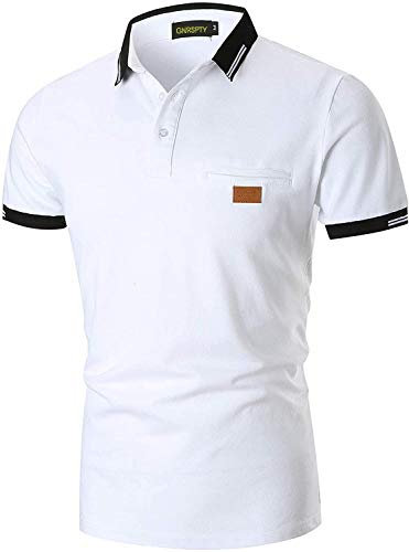 GNRSPTY Herren Poloshirts Kurzarm Baumwolle Polo Shirts Männer Slim Fit Polohemd Golf Farbe Nähen T-Shirt S-XXL,Weiß,XXL