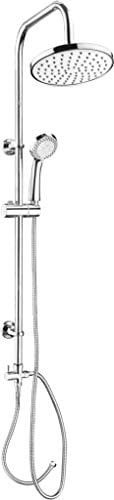 Cornat Duschsystem Carballo - verchromt - Runde Kopfbrause - Handbrause mit 5 Strahlarten: Normal-, Soft- und Massagestrahl - Anti-Kalk-Funktion / Dusch-Komplettset mit Steigrohr / SA330100