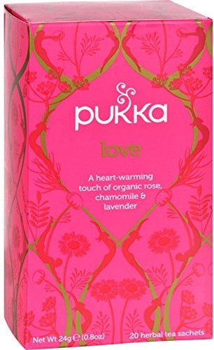 Pukka Herbal TEAS - Love Organic Rose Chamomile and Lavender Tea - Caffeine Free - Case of 6 - 20 Bags